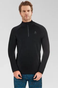 Odlo Mens Performance Warm Eco Long Sleeve Zip Neck Base Layer Top
