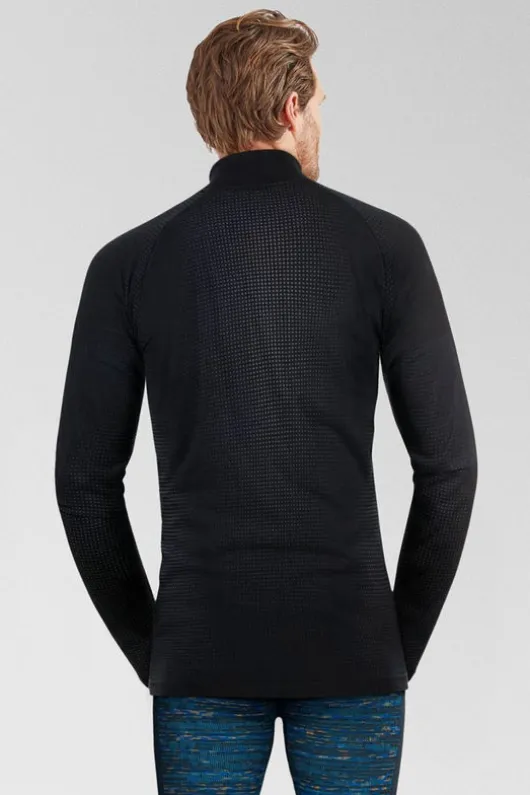 Odlo Mens Performance Warm Eco Long Sleeve Zip Neck Base Layer Top