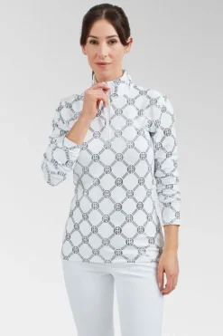 Poivre Blanc Womens Rebecca Monogram Half Zip Base Layer Top