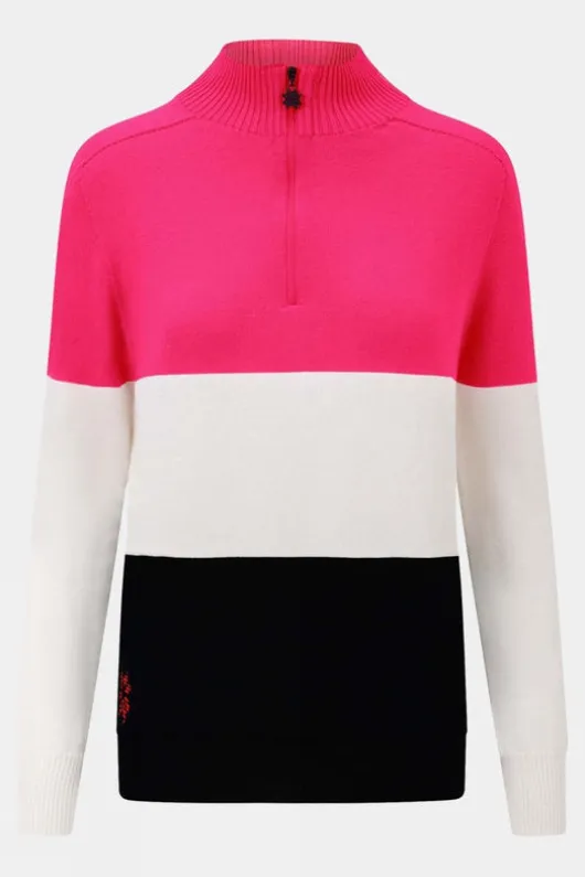 Snow Finel Womens Merino Three Colourblock Half Zip Fleece Top